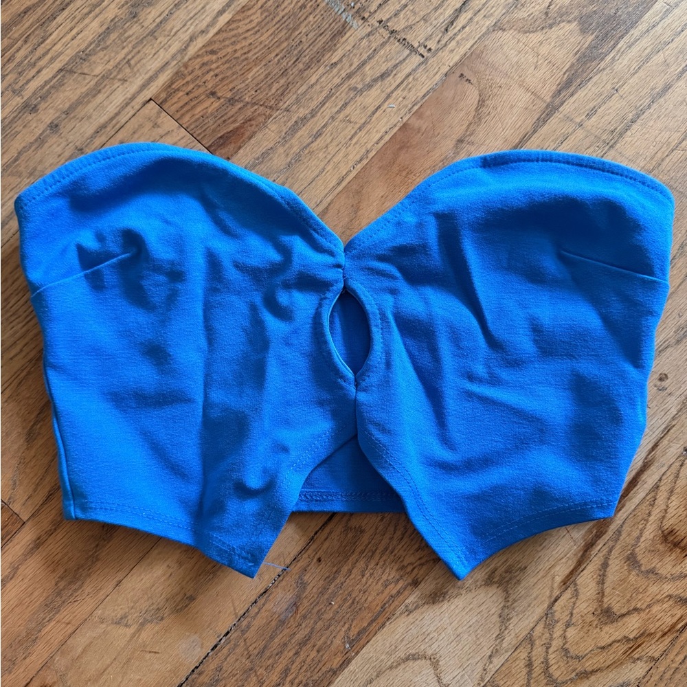Bright Blue Strapless Cutout Bustier Top